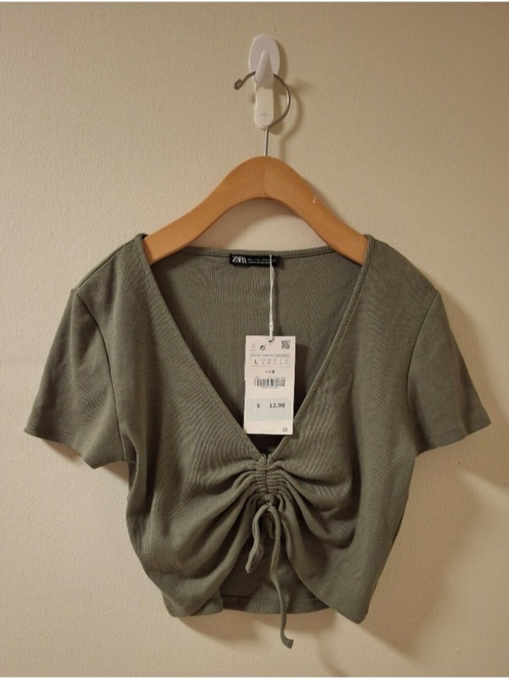 Ruched Ribbed Green Crop Top